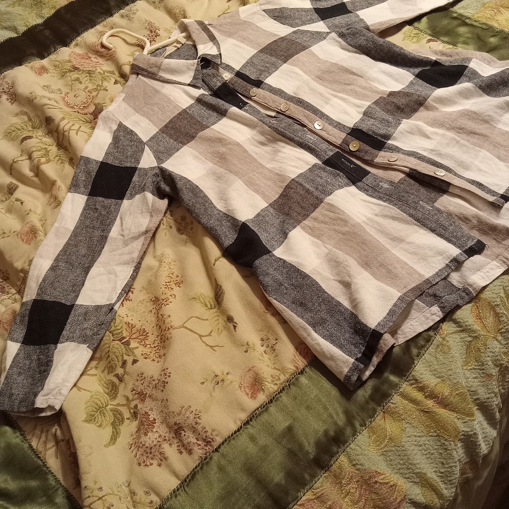 Soft Surroundings Black and White Plaid Shirt
